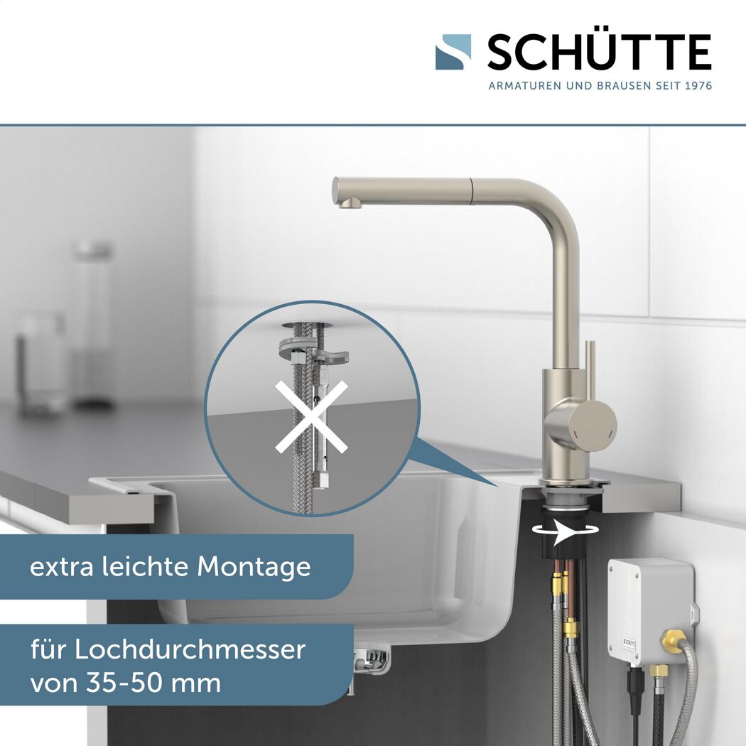 Nahaufnahme einer Küchenarmatur mit Montageanleitung.