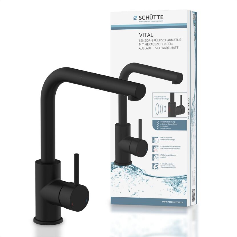 Schwarze Sensor-Spültischarmatur von Schütte