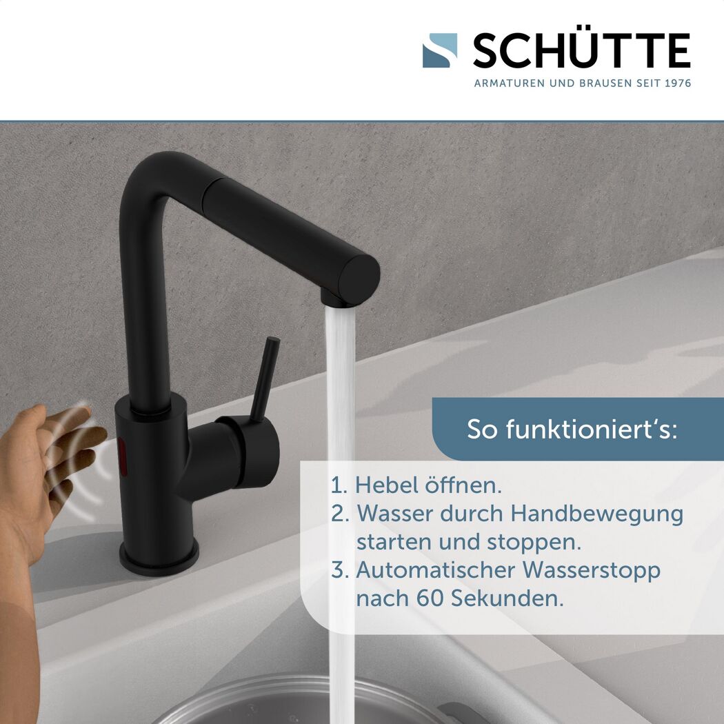 Schwarzer Wasserhahn mit Sensor