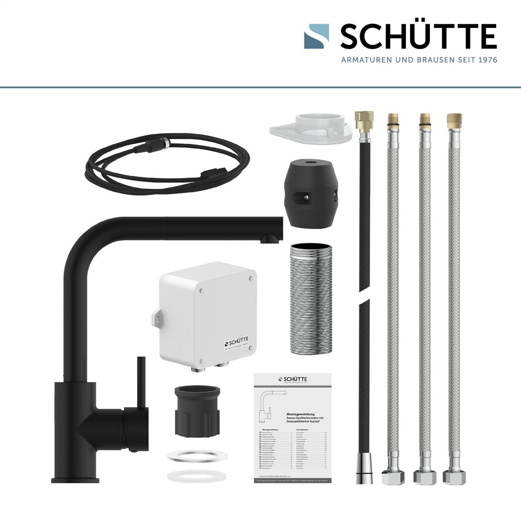 SCHÜTTE Sensor-Spültischarmatur schwarz mit Einzelteilen