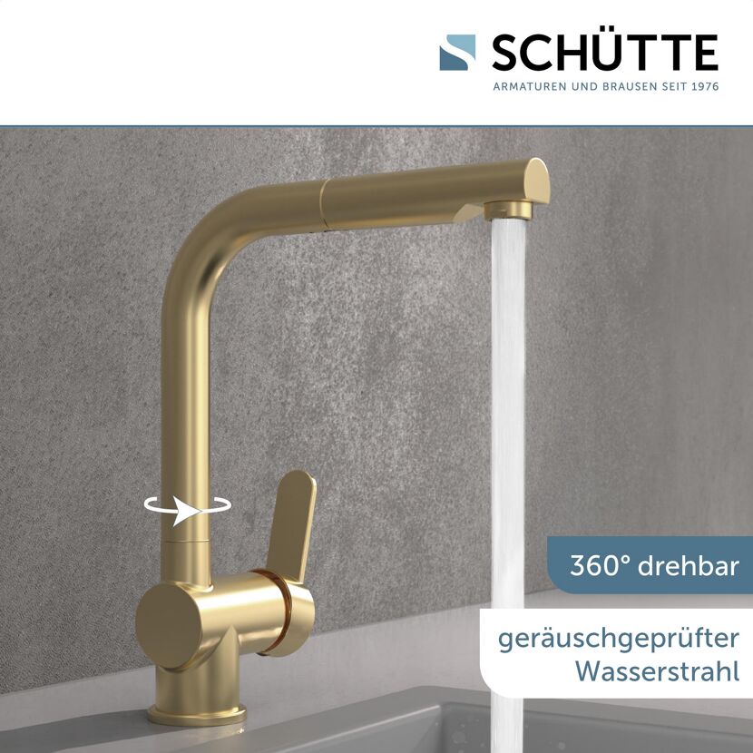Goldene Küchenarmatur, Wasserstrahl, 360° drehbar