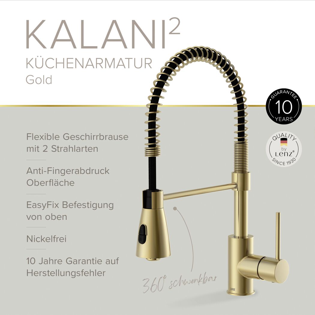 Küchenarmatur 'Kalani²' gold-matt mit Pendelbrause