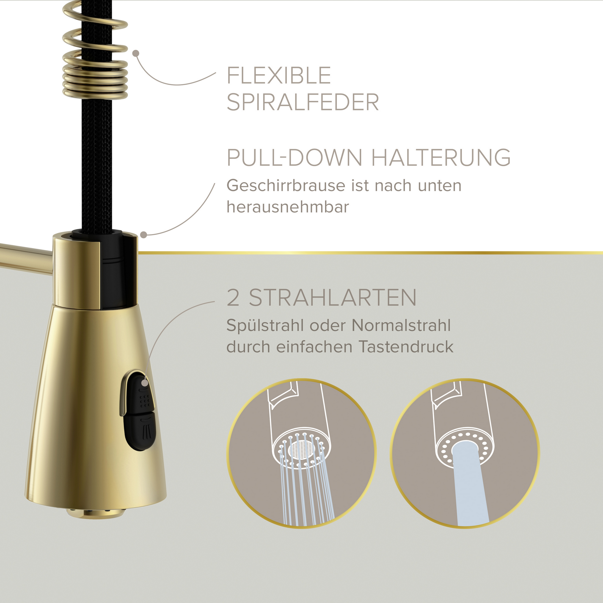 Küchenarmatur 'Kalani²' matt gold mit Pendelbrause