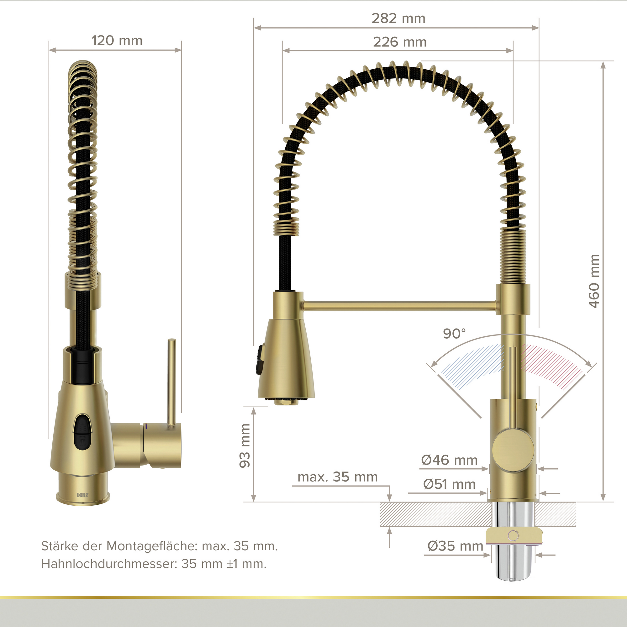 Küchenarmatur 'Kalani²' matt gold mit Pendelbrause