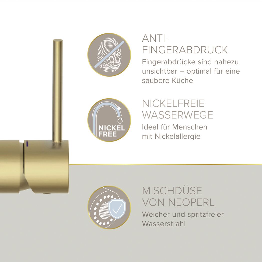 Küchenarmatur 'Kalani²' gold-matt mit Pendelbrause