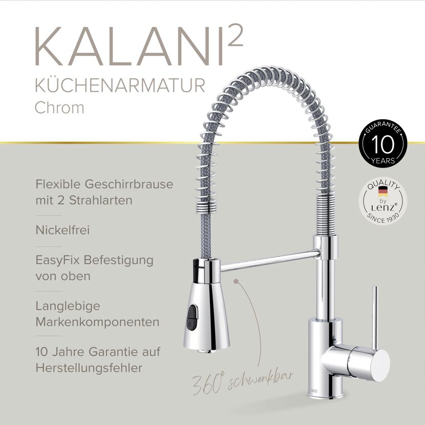 Spültischarmatur 'Kalani²' chromfarben mit Pendelbrause