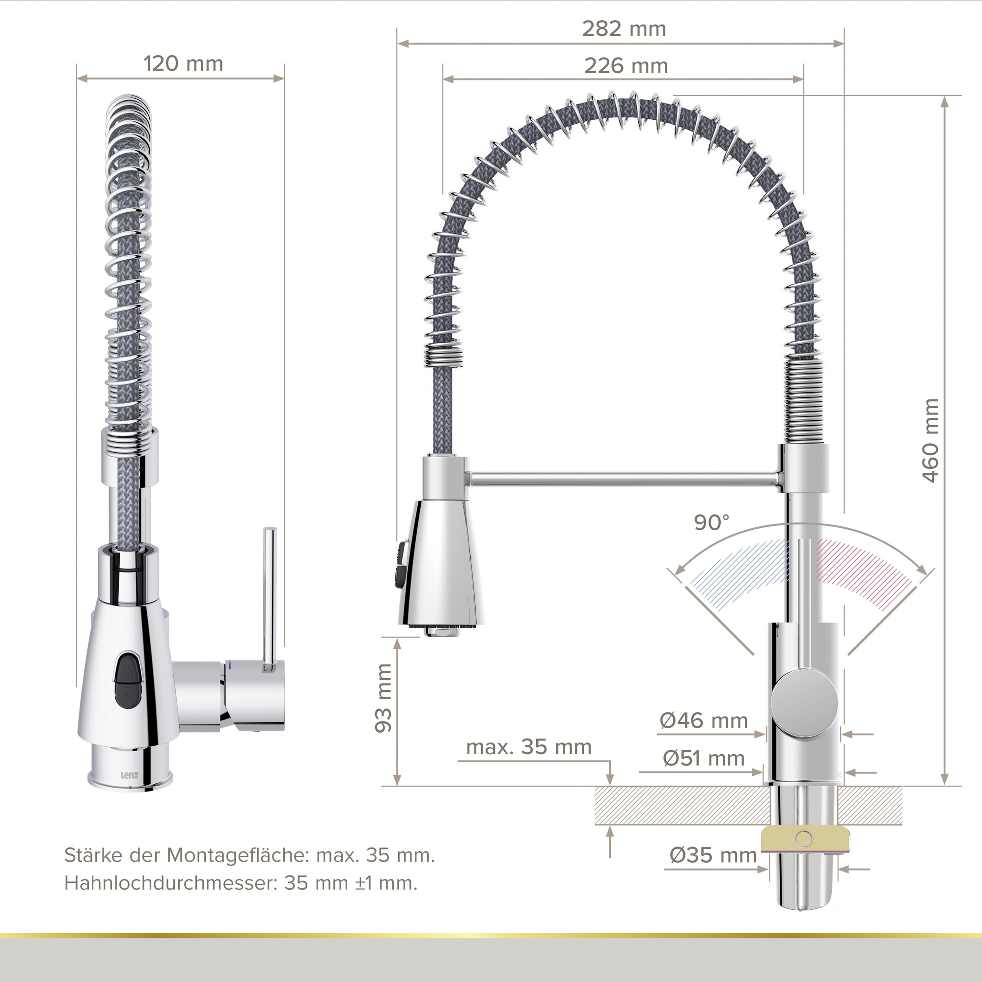 Spültischarmatur 'Kalani' chromfarben mit Pendelbrause