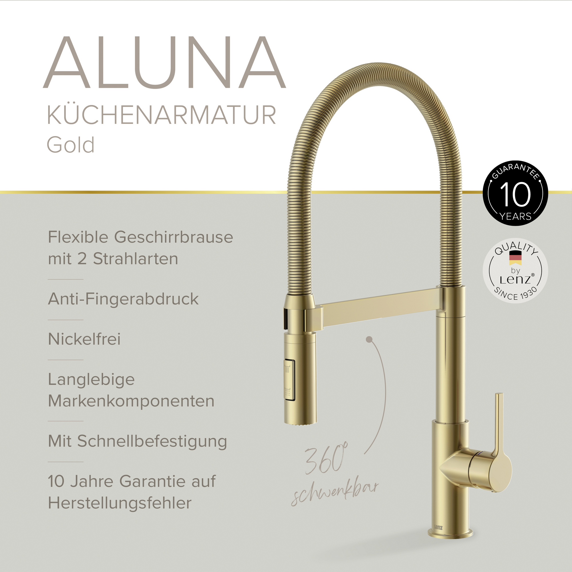 Küchenarmatur 'Aluna' matt gold mit Pendelbrause