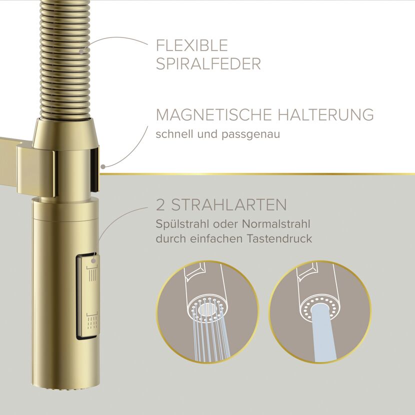 Küchenarmatur 'Aluna' gold-matt mit Pendelbrause