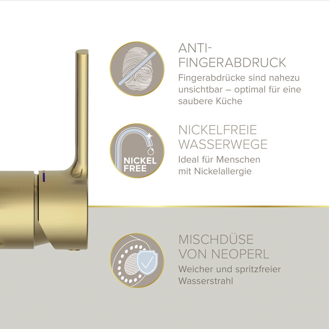 Küchenarmatur 'Aluna' goldfarben mit Pendelbrause