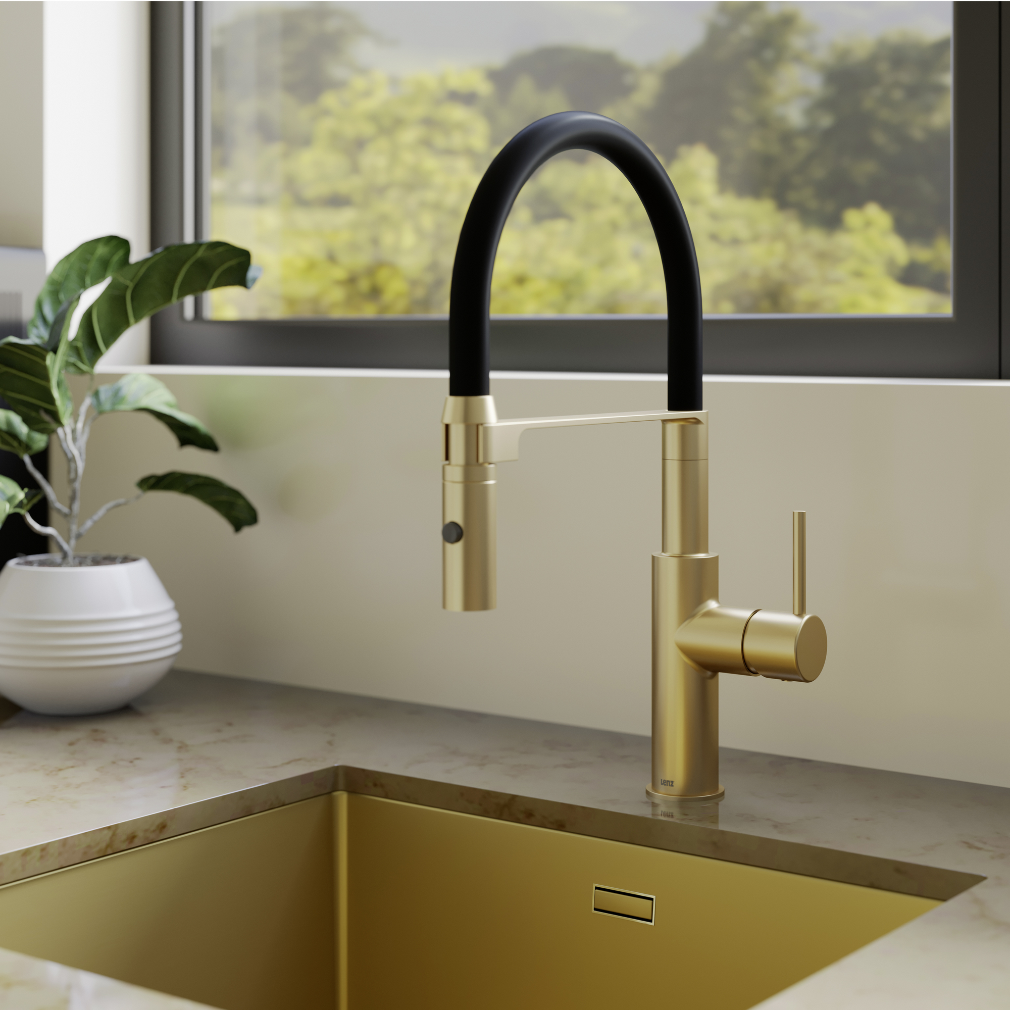 Küchenarmatur 'Nalu' matt gold mit Pendelbrause