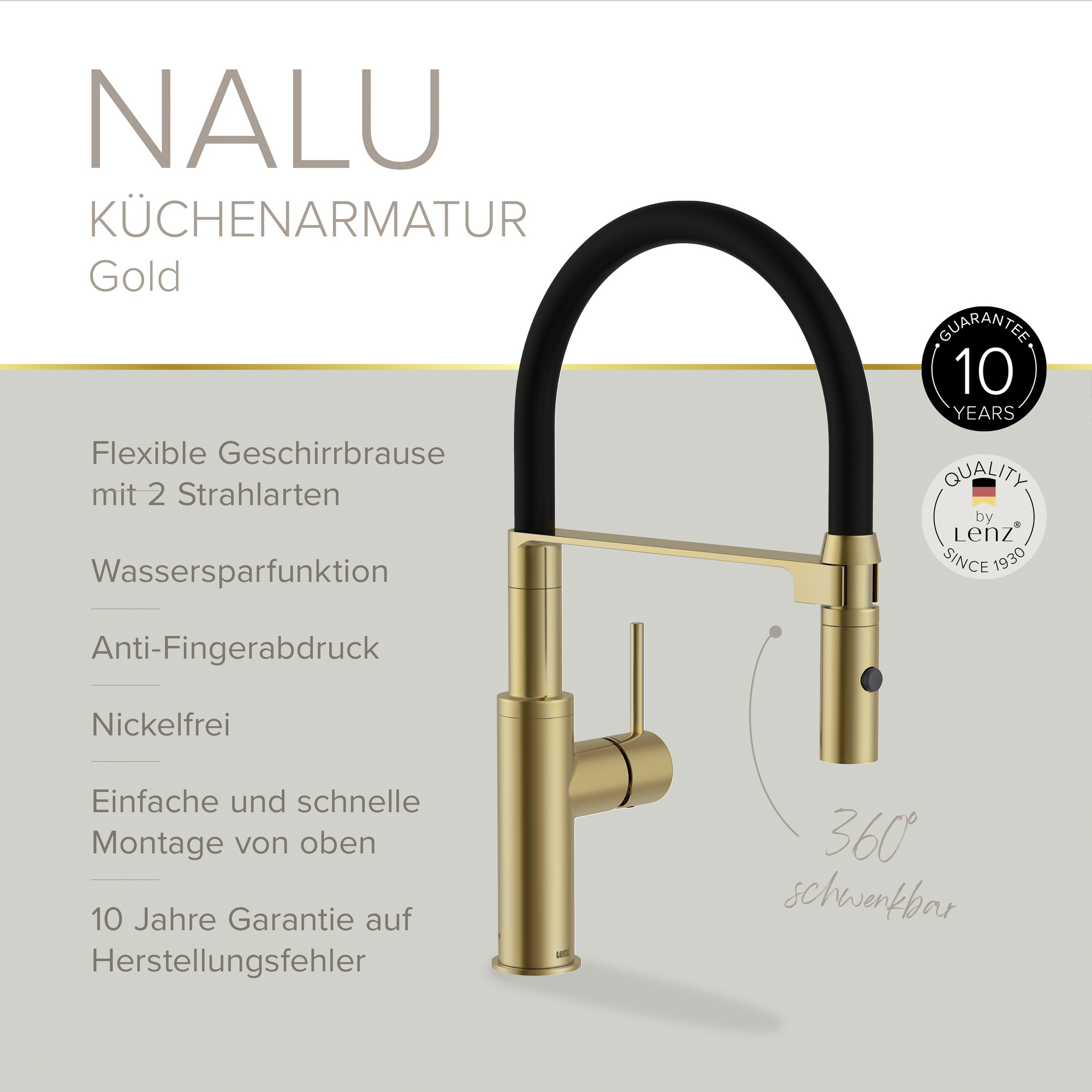 Küchenarmatur 'Nalu' matt gold mit Pendelbrause