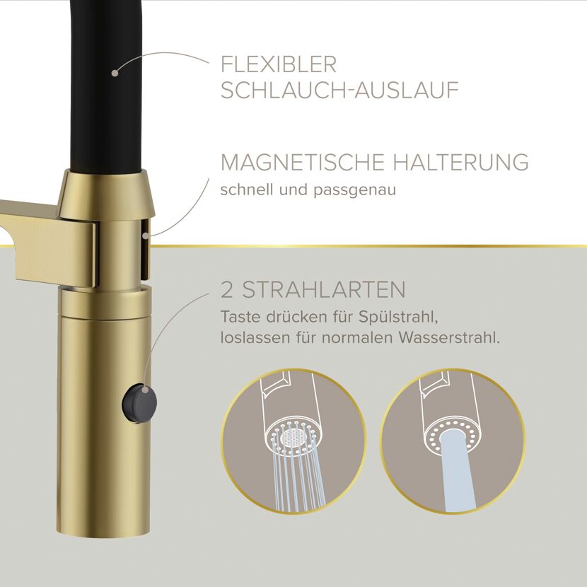 Küchenarmatur 'Nalu' gold-matt mit Pendelbrause