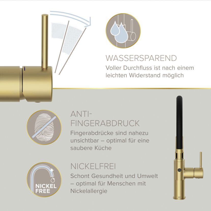 Küchenarmatur 'Nalu' gold-matt mit Pendelbrause