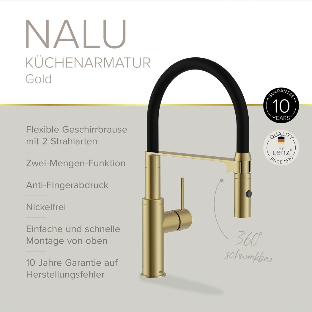 Küchenarmatur 'Nalu' goldfarben mit Pendelbrause