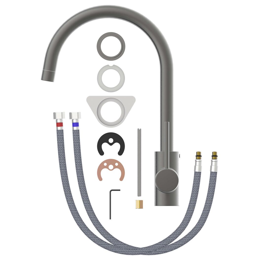Graphite Küchenarmatur mit Einzelteilen
