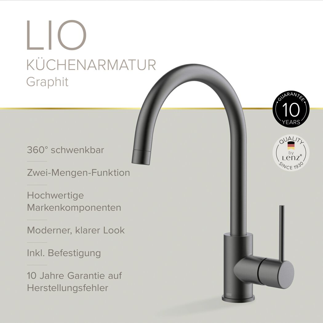 Küchenarmatur 'Lio' graphitfarben mit schwenkbarem Auslauf