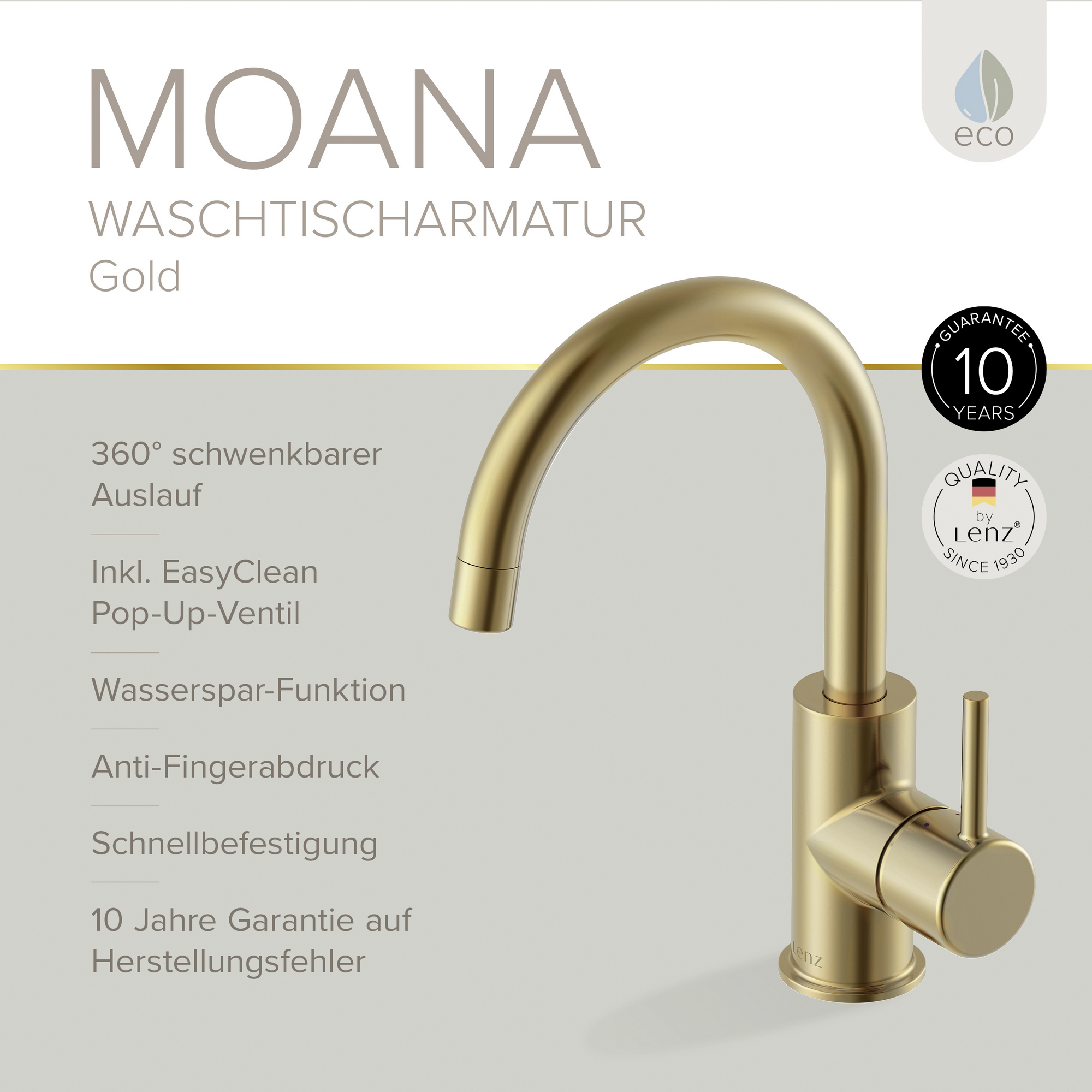 Waschtischarmatur 'Moana' matt gold schwenkbar