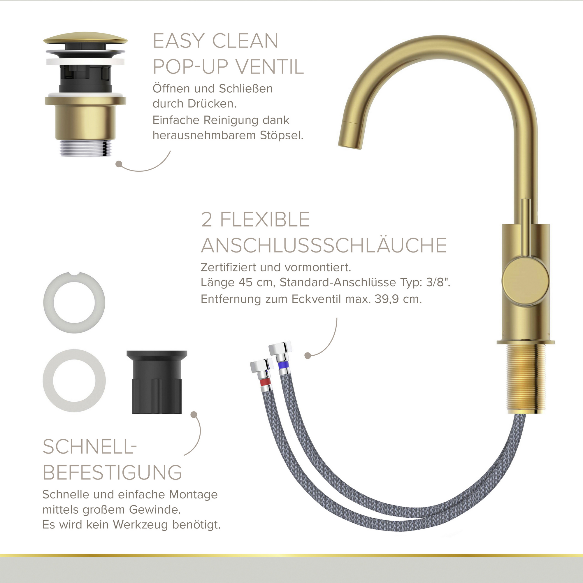 Waschtischarmatur 'Moana' matt gold schwenkbar