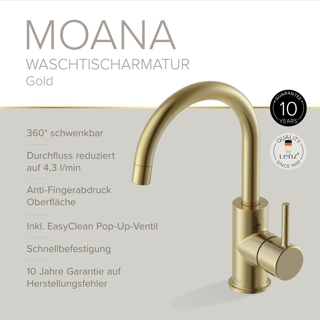 Waschtischarmatur 'Moana' goldfarben schwenkbar