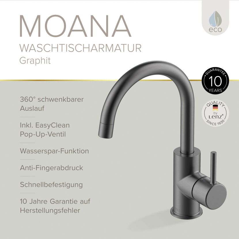 Waschtischarmatur 'Moana' matt graphit schwenkbar