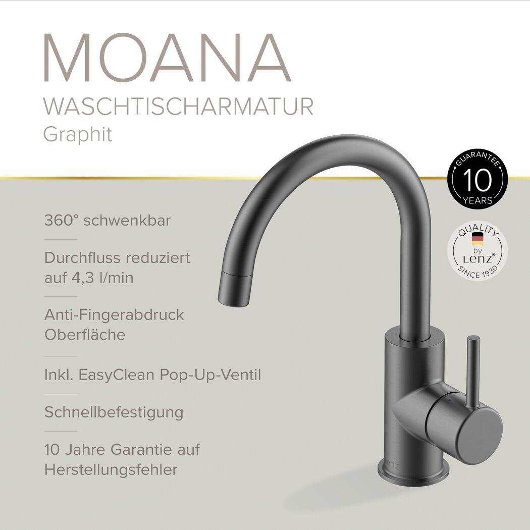 Waschtischarmatur 'Moana' graphitfarben schwenkbar