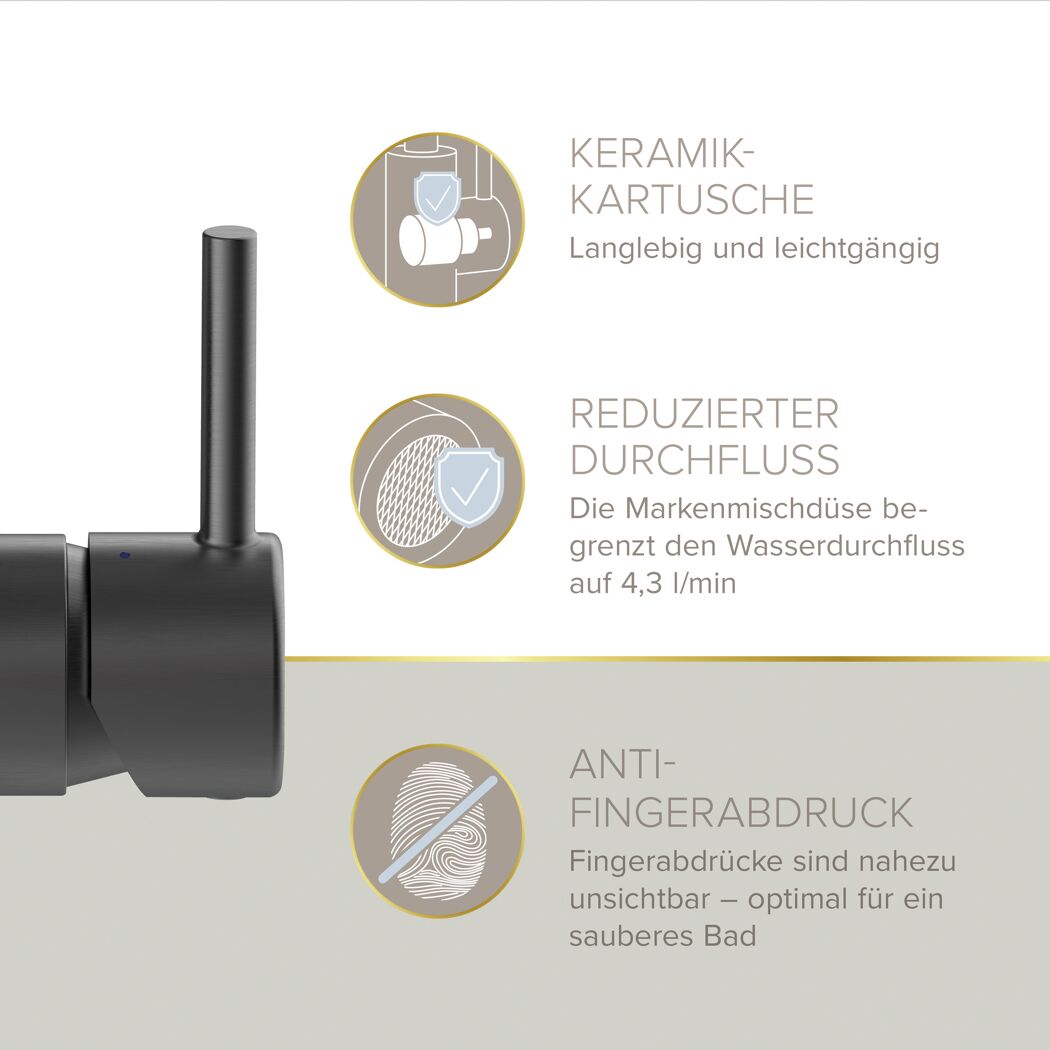 Waschtischarmatur 'Moana' graphitfarben schwenkbar