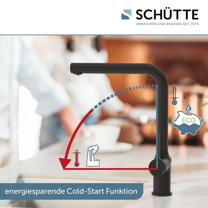 Schwarze Küchenarmatur, Start mit Kaltwasser