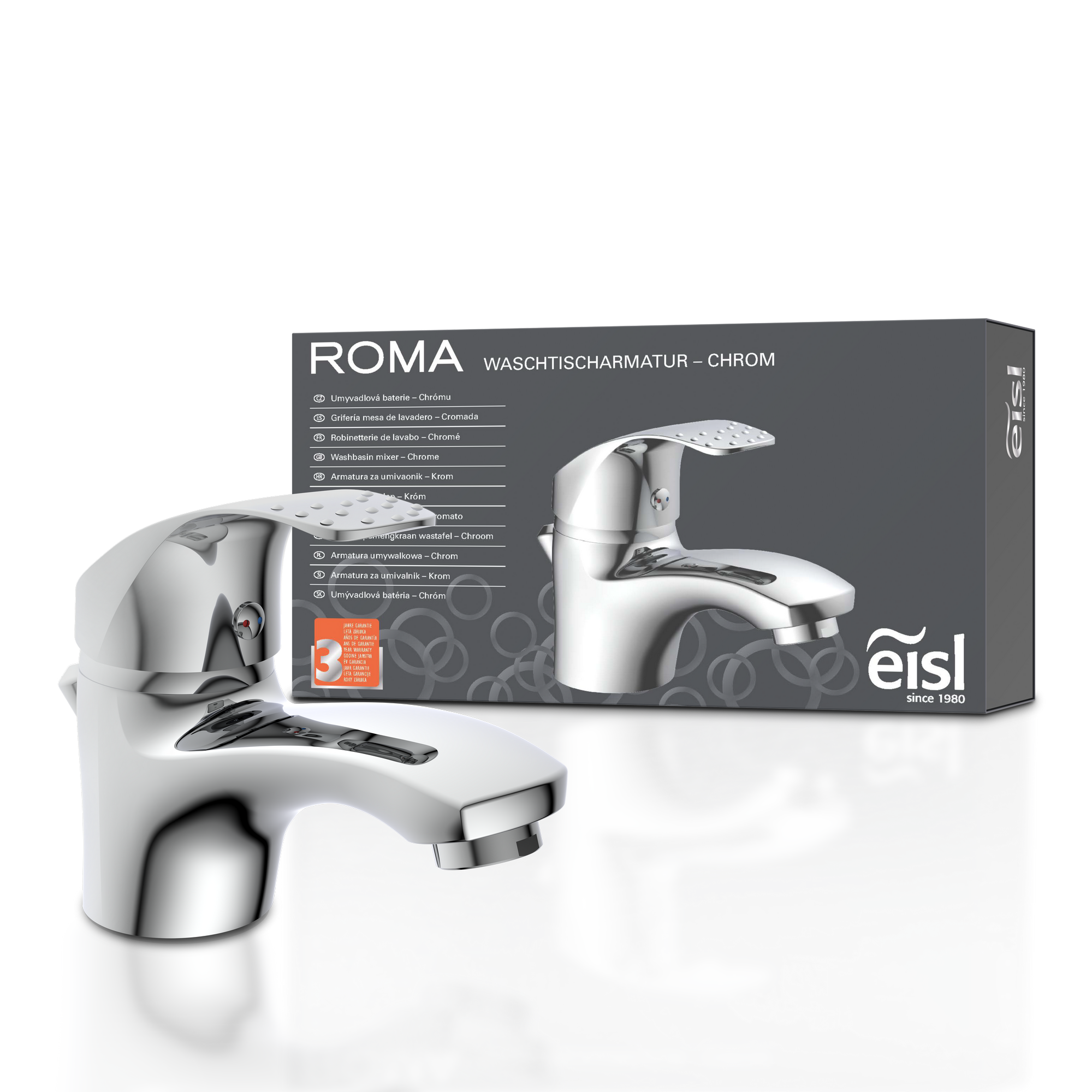 Waschtischarmatur 'Roma' verchromt, mit Ablaufgarnitur