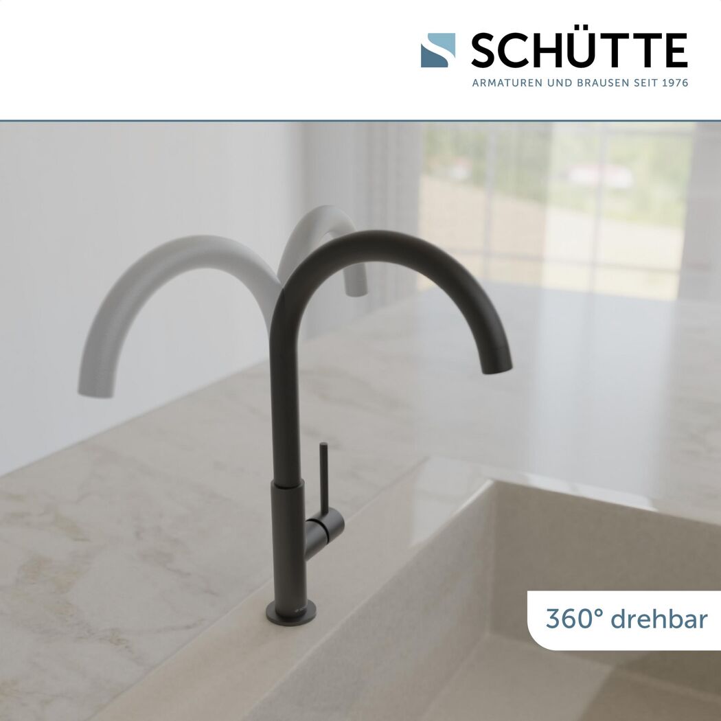 Schwarze Spültischarmatur, 360° drehbar