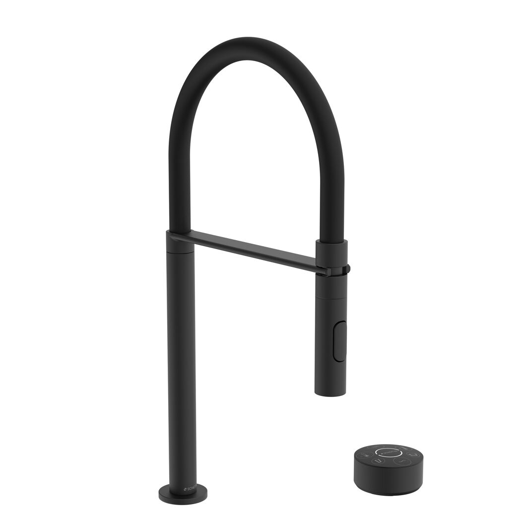 Schwarze Küchenarmatur mit Bedienfeld