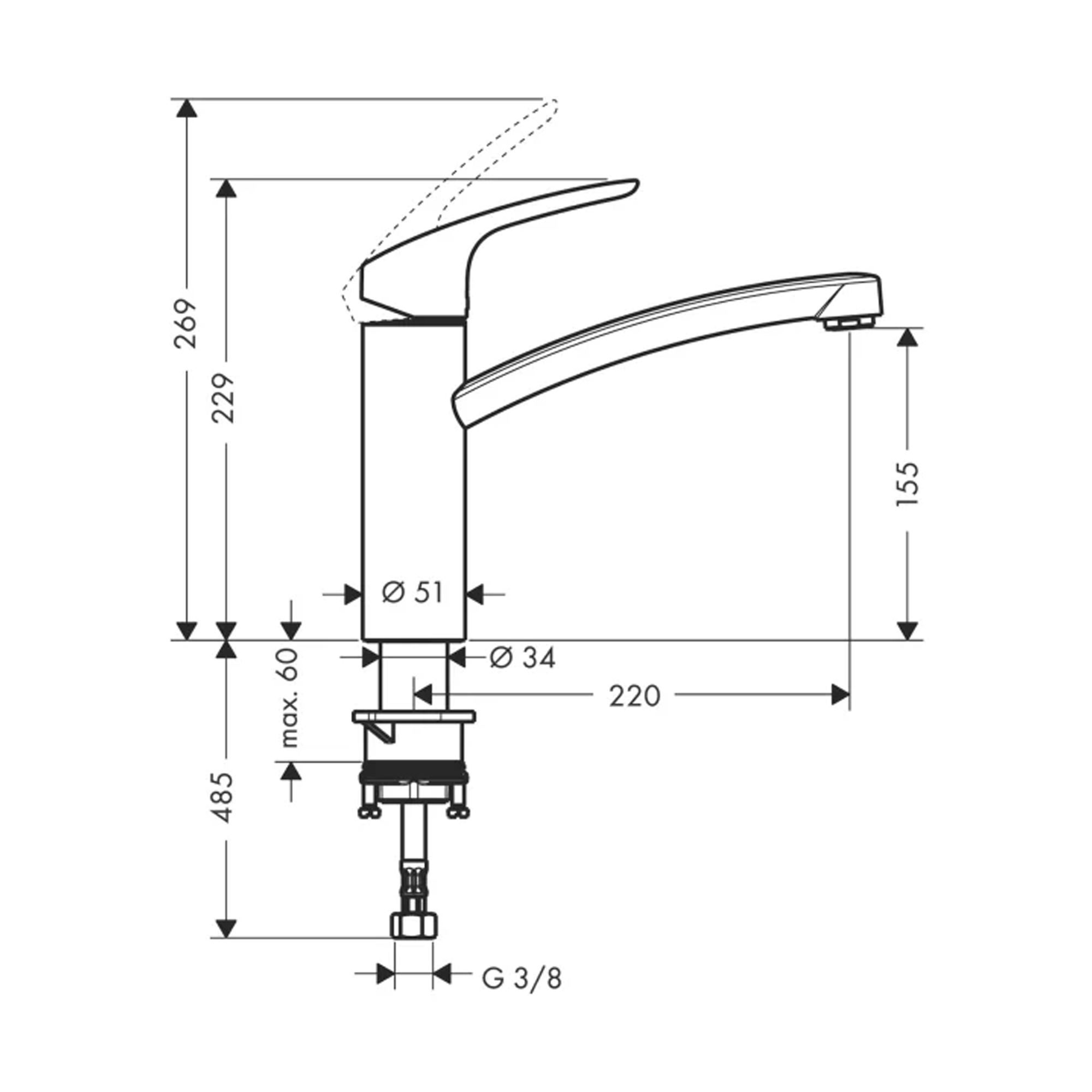Einhebel-Küchenarmatur 'Focus M41' 160 mm Edelstahl-Optik