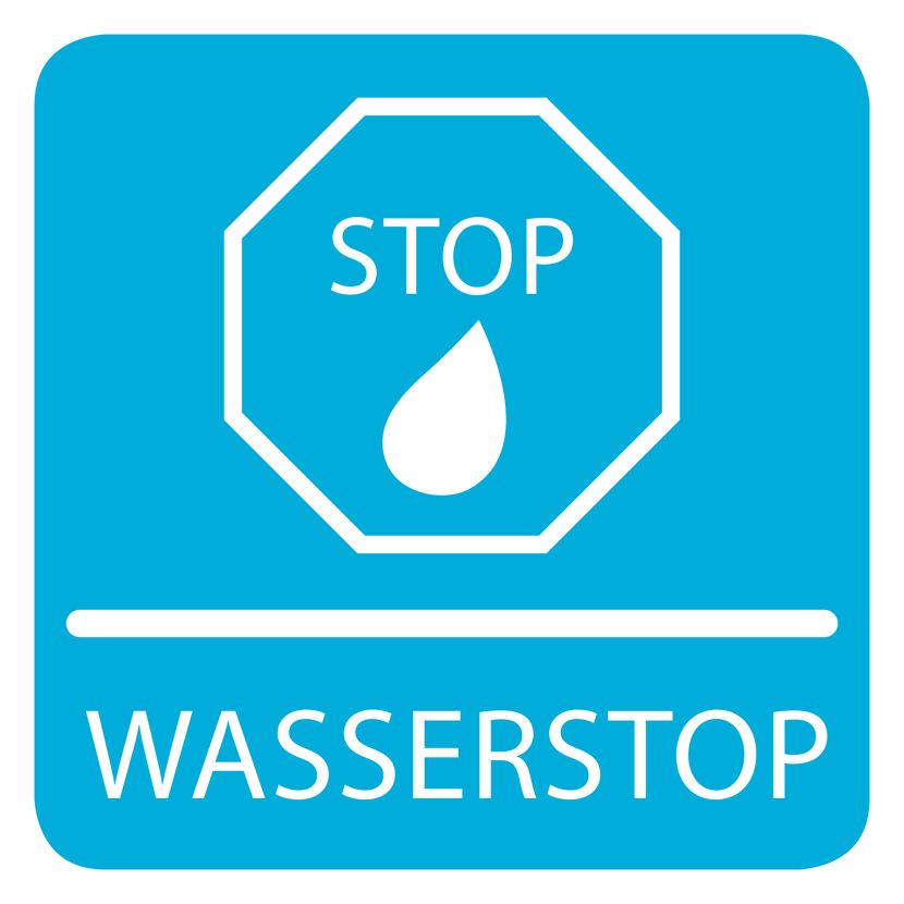 Wasserstop-Symbol mit Wassertropfen und Schriftzug