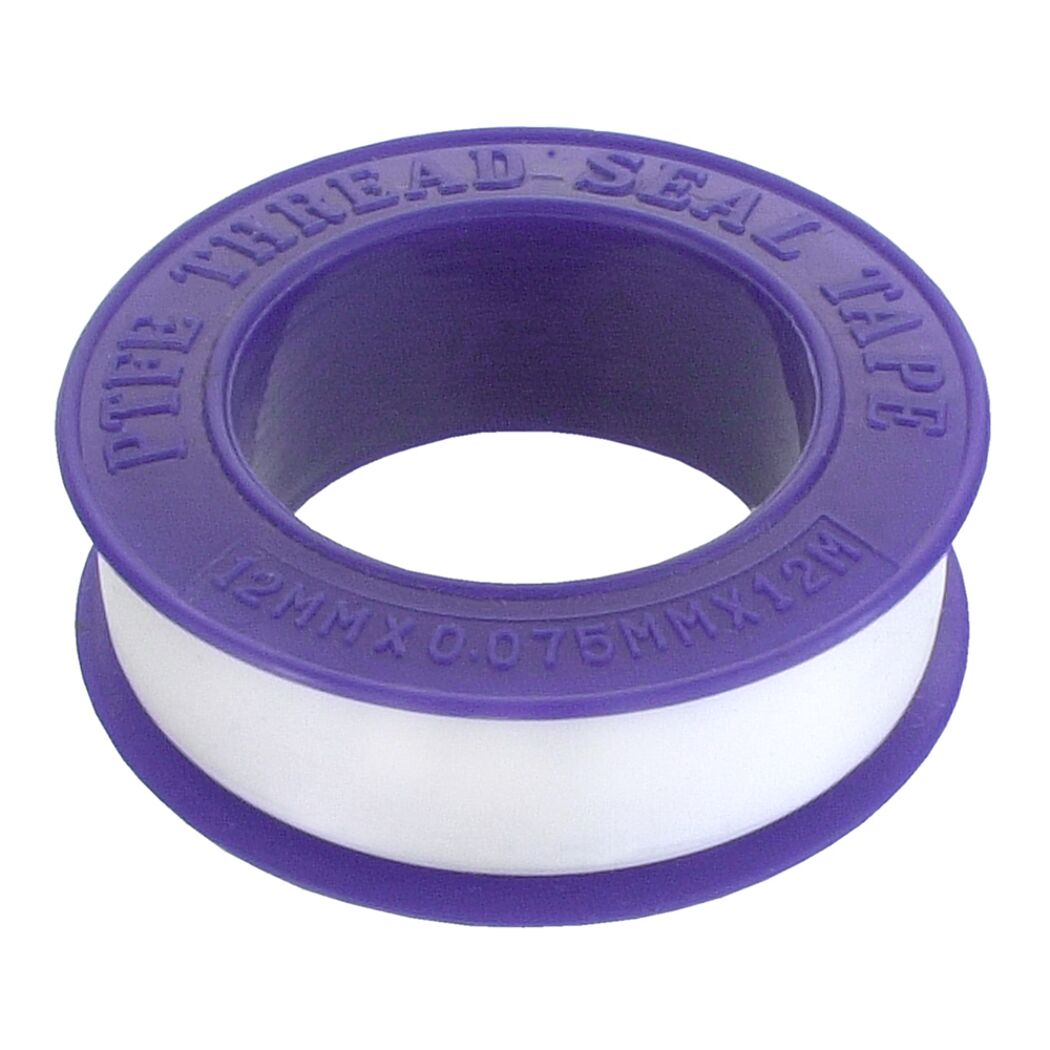 Weißes Gewindedichtband auf einer violetten Rolle