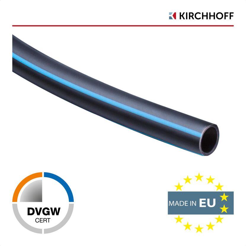 Schwarzes HDPE-Rohr mit blauem Streifen