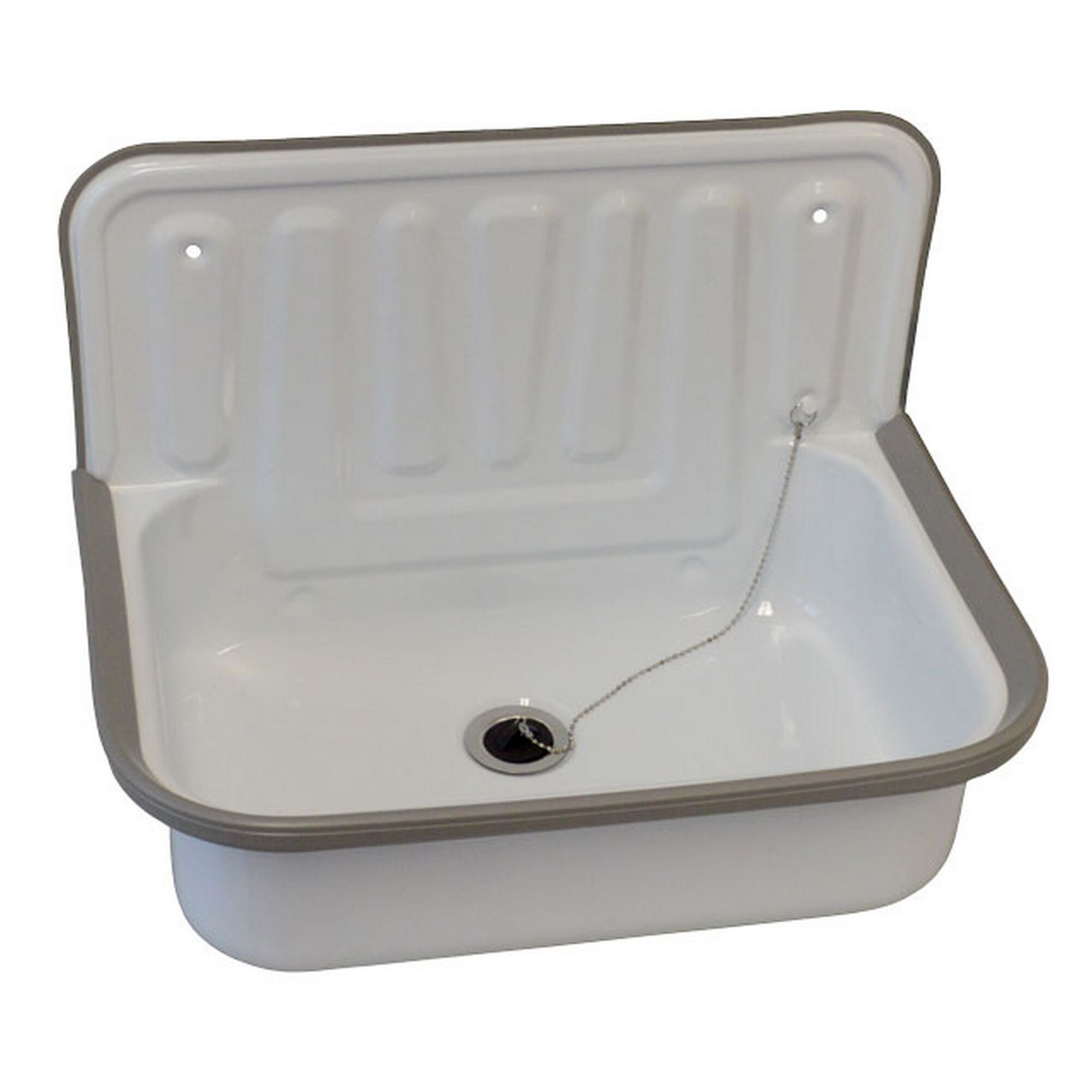 Weißes Stahlausgussbecken mit Ablauf