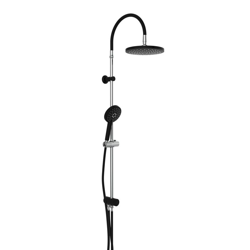 Schwarze Duschsäule mit Regendusche und Handbrause