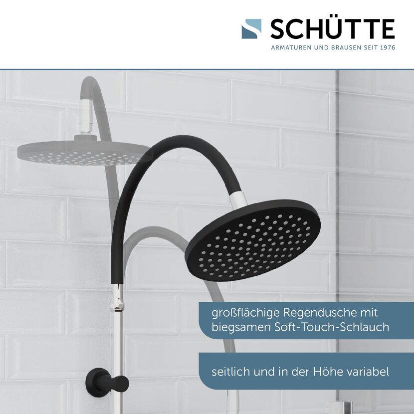 Schwarze Regendusche mit Schlauch, höhenverstellbar