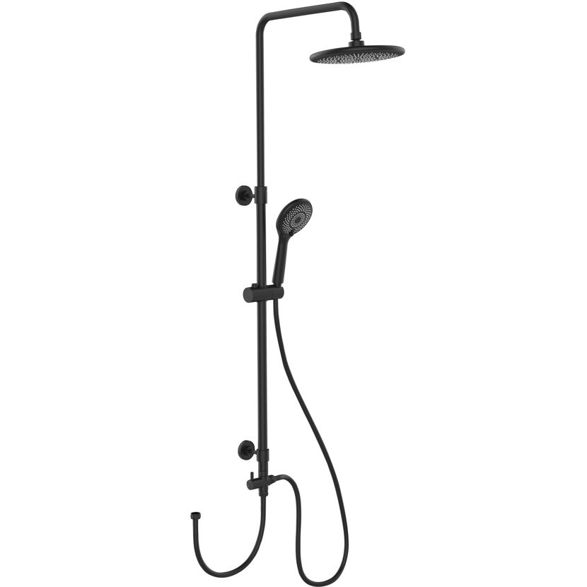 Schwarzes Duschsystem mit Regendusche und Handbrause