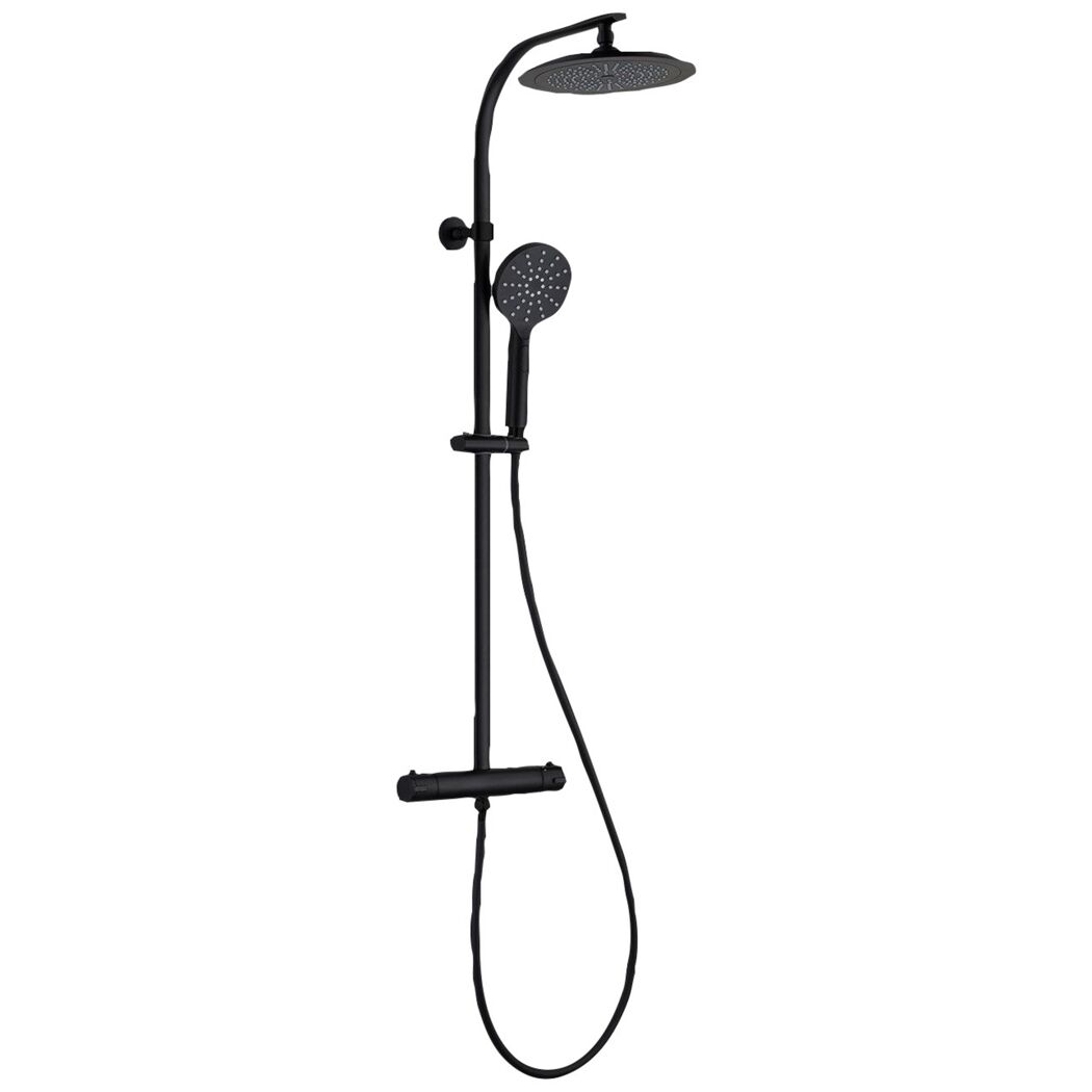 Schwarze Duschsäule mit Regendusche und Handbrause