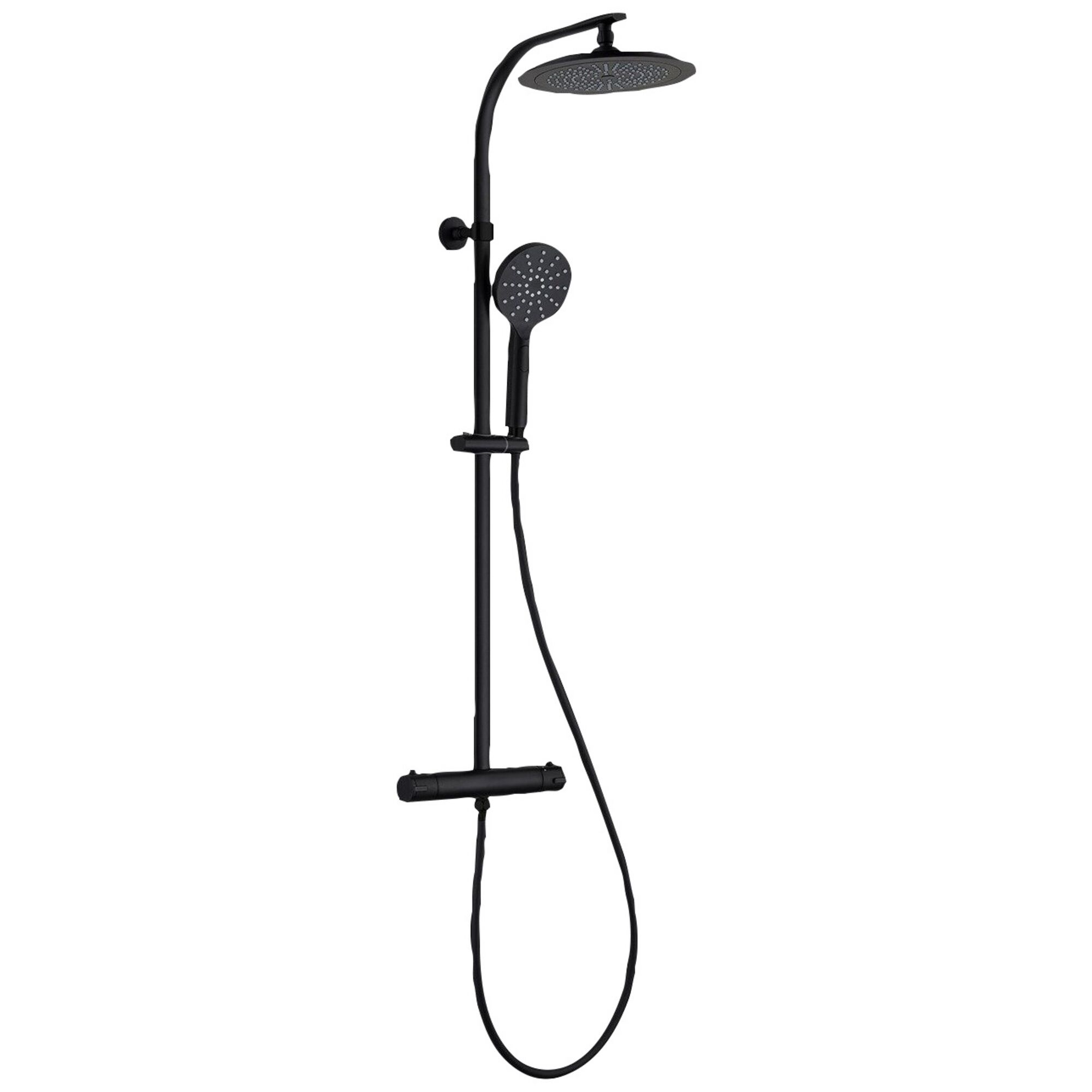 Schwarze Duschsäule mit Regendusche und Handbrause