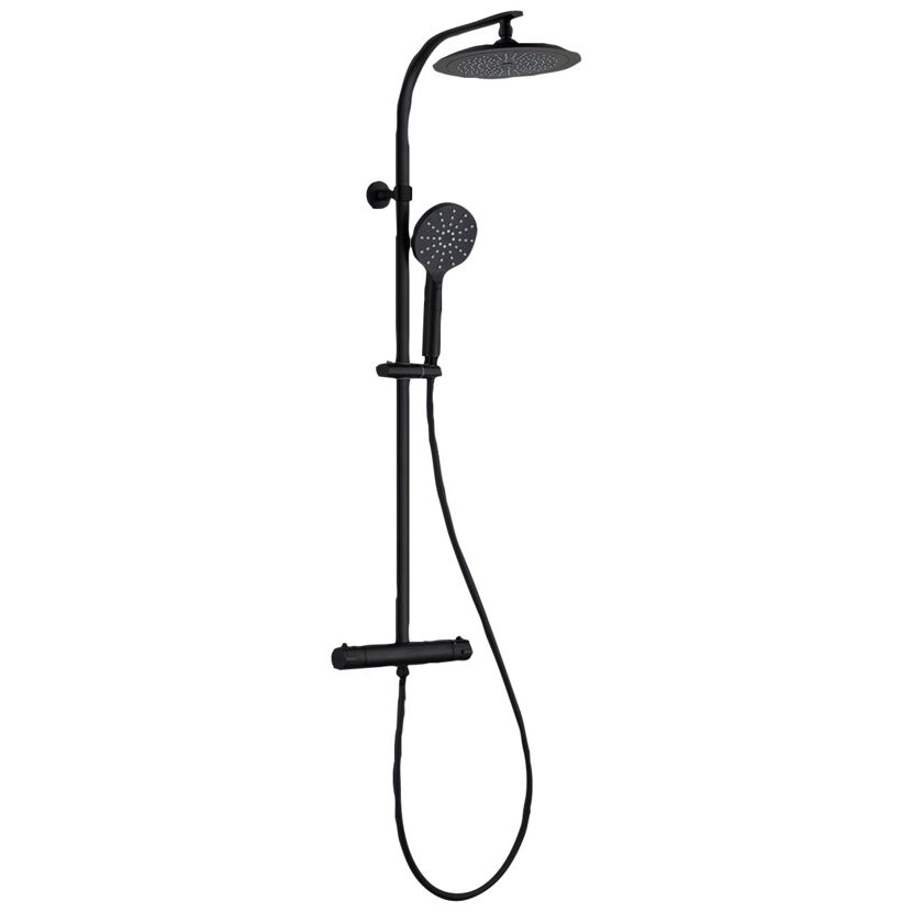 Schwarze Duschsäule mit Regendusche und Handbrause
