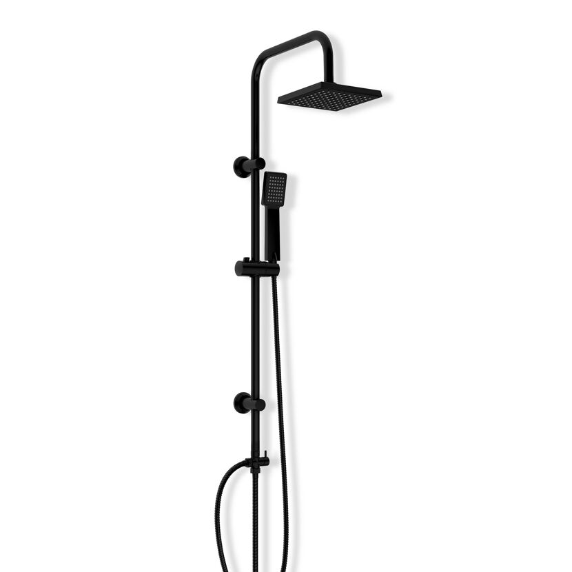 Schwarze Duschsäule mit Duschkopf und Handbrause