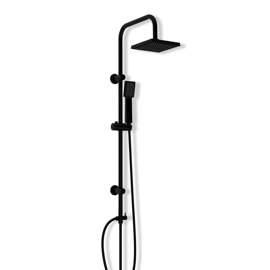 Schwarze Duschsäule mit Duschkopf und Handbrause