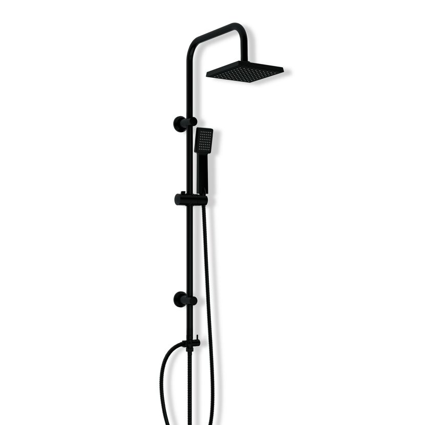 Schwarze Duschsäule mit Duschkopf und Handbrause