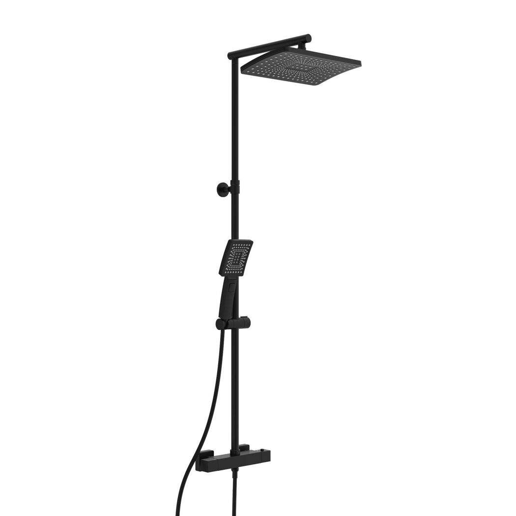 Schwarze Duschsäule mit Duschkopf und Handbrause