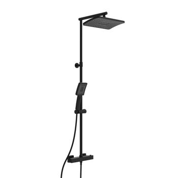 Schwarze Duschsäule mit Duschkopf und Handbrause