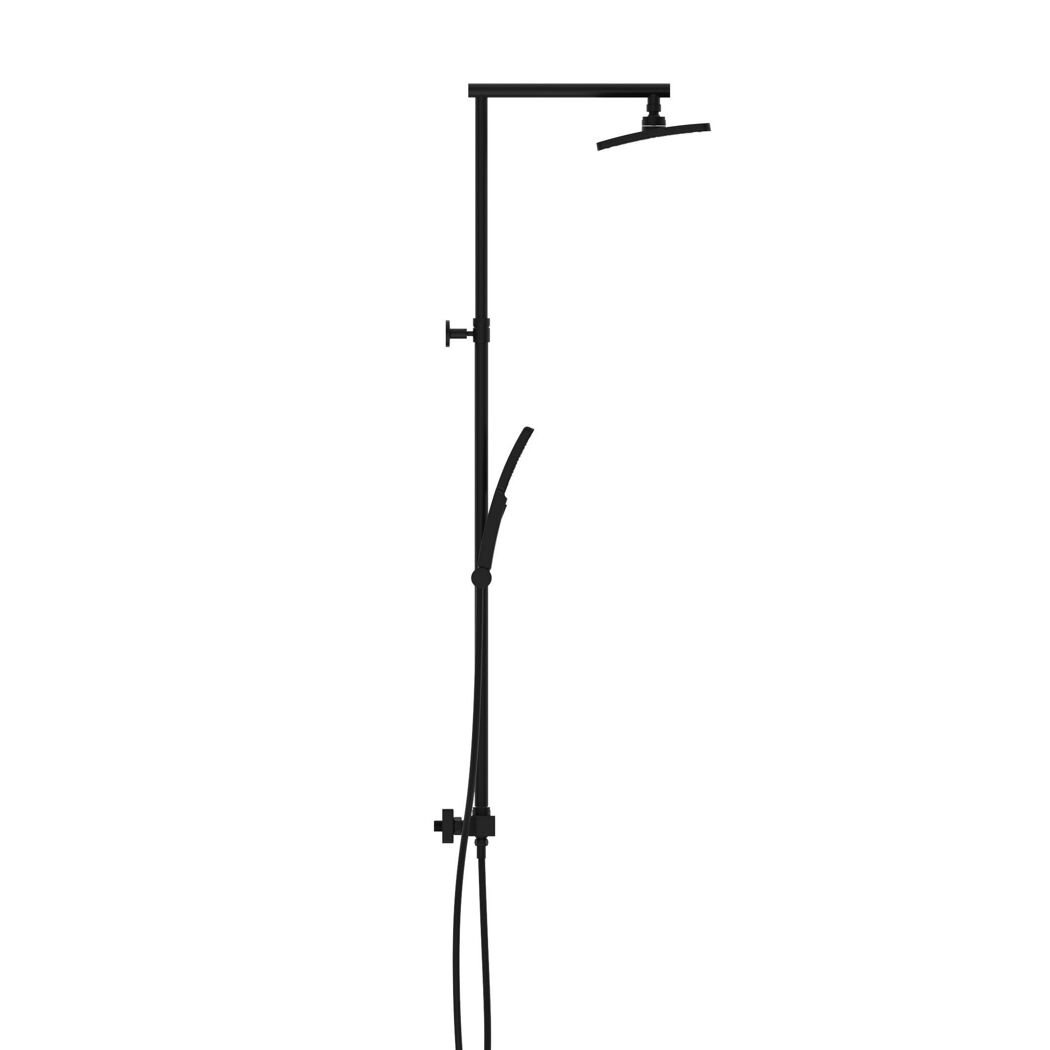 Schwarze Duschsäule mit Duschkopf und Handbrause