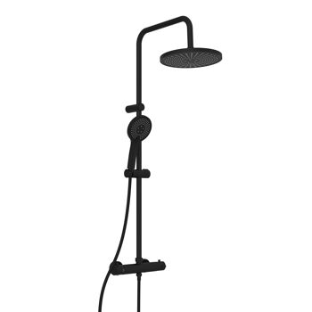 Schwarze Duschsäule mit Duschkopf und Handbrause