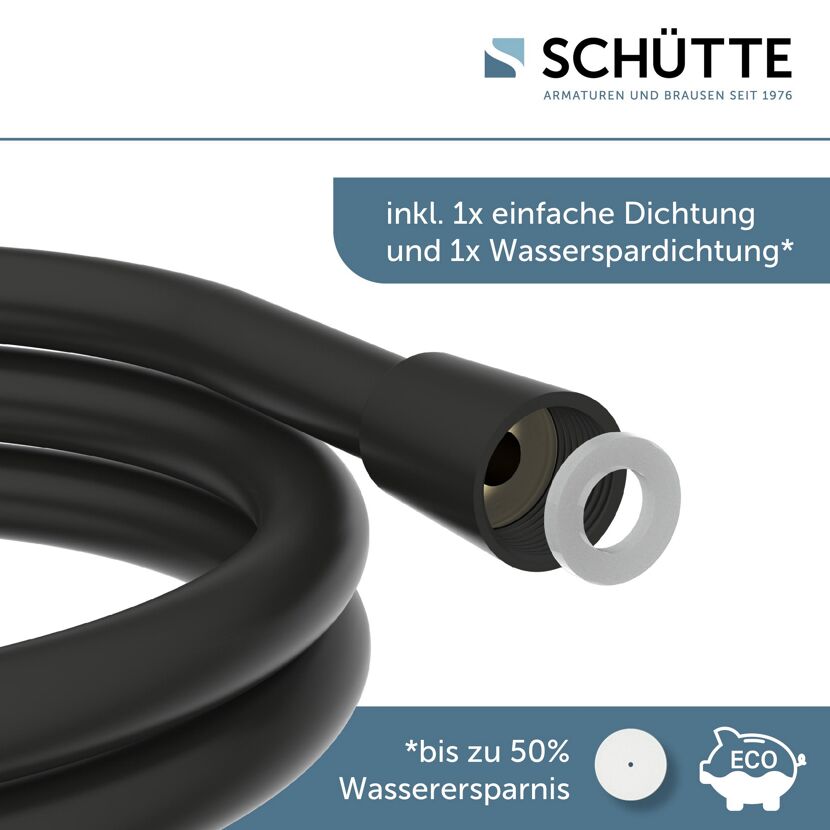 Schwarzer Brauseschlauch mit Dichtung